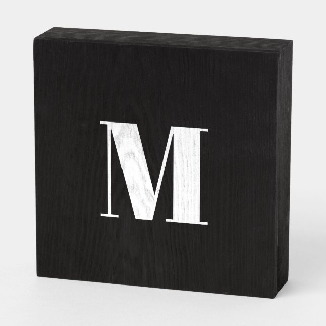 Customize monogram initial black white wooden box sign (Angled Horizontal)
