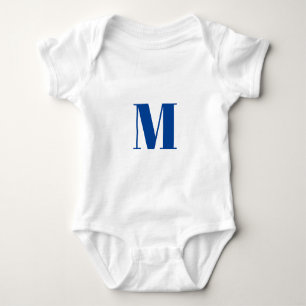 Customize monogram initial blue white baby bodysuit