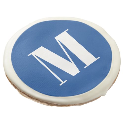 Customize monogram initial blue white sugar cookie