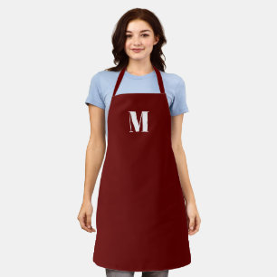 Customize monogram initial burgundy maroon white apron