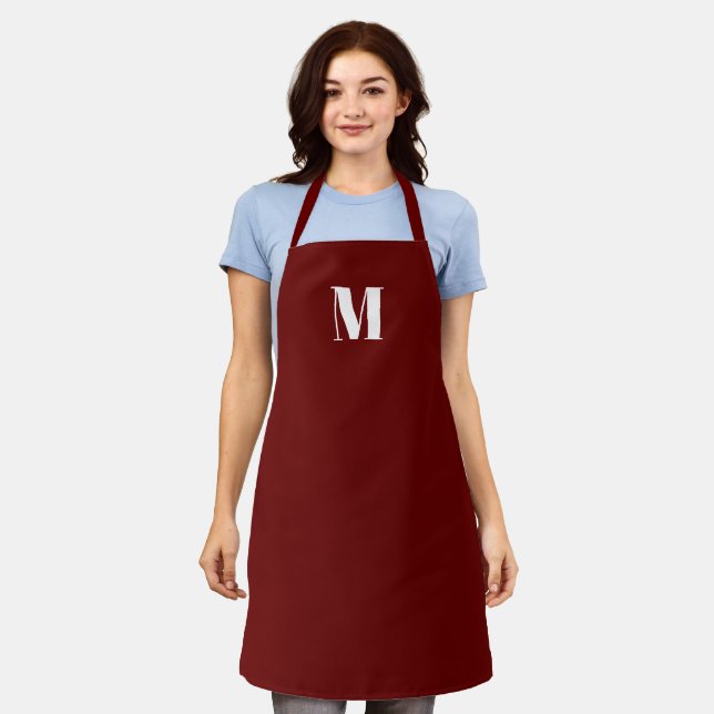 Customize monogram initial burgundy maroon white apron (Worn)