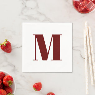 Customize monogram initial burgundy white napkins