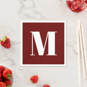 Customize monogram initial burgundy white napkins