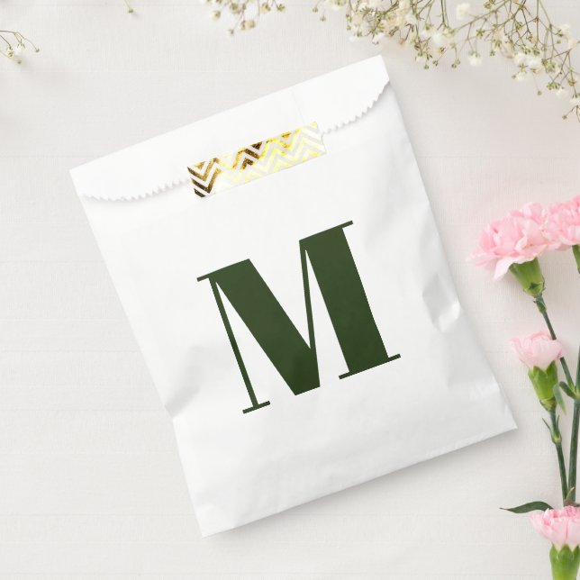 Customize monogram initial dark green white gift favor bag (Sealed)