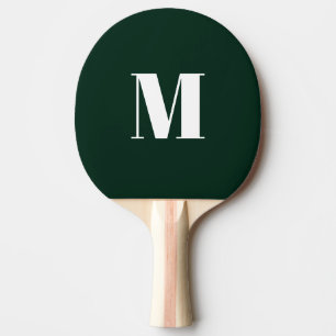 Customize monogram initial dark green white ping pong paddle