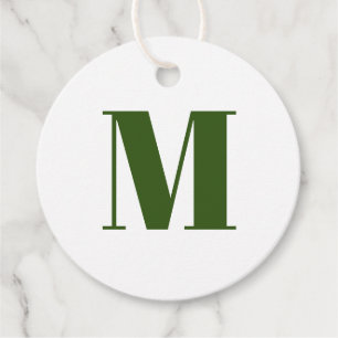 Customize monogram initial green white gift favor tags