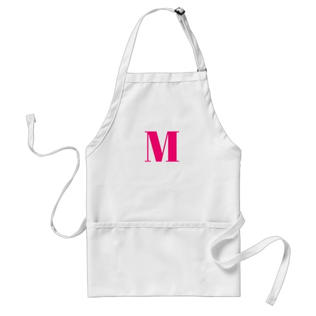 Customize monogram initial hot pink fuchsia white adult apron (Front)