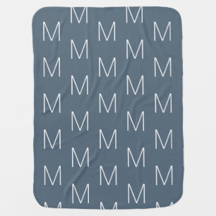 Customize monogram initial letter grey / blue baby blanket