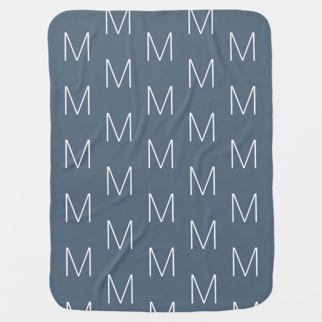 Customize monogram initial letter grey / blue baby blanket (Front)