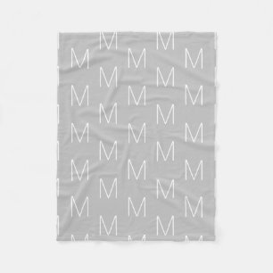 Customize monogram initial letter grey white fleece blanket