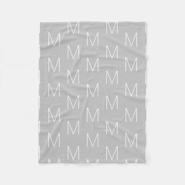 Customize monogram initial letter grey white fleece blanket (Front)