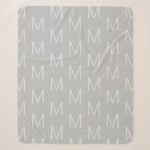 Customize monogram initial letter grey white sherpa blanket