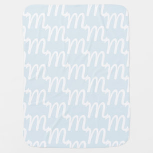 Customize monogram initial letter light blue white baby blanket