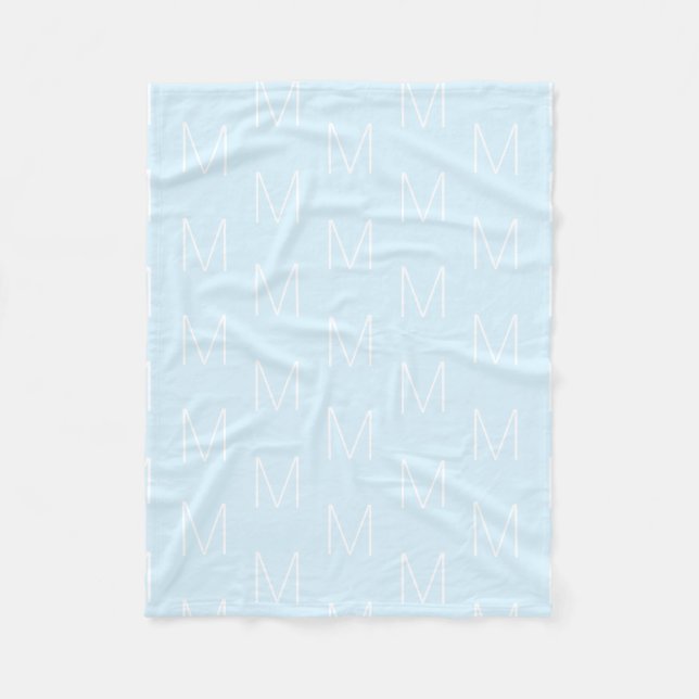 Customize monogram initial letter light blue white fleece blanket (Front)