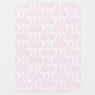 Customize monogram initial letter light pink white baby blanket