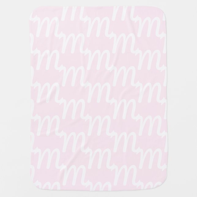 Customize monogram initial letter light pink white baby blanket (Front)