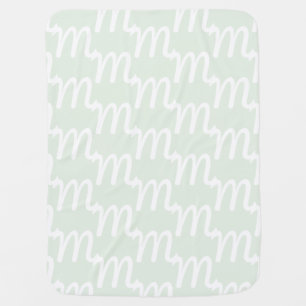 Customize monogram initial letter pale green white baby blanket