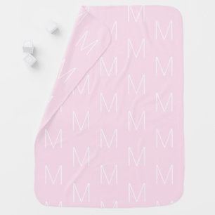 Customize monogram initial letter pale pink white baby blanket