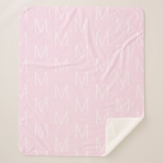Customize monogram initial letter pale pink white sherpa blanket (Front)