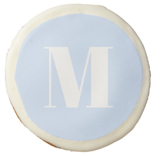 Customize monogram initial light blue white sugar cookie