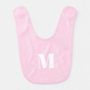 Customize monogram initial light pink white baby bib