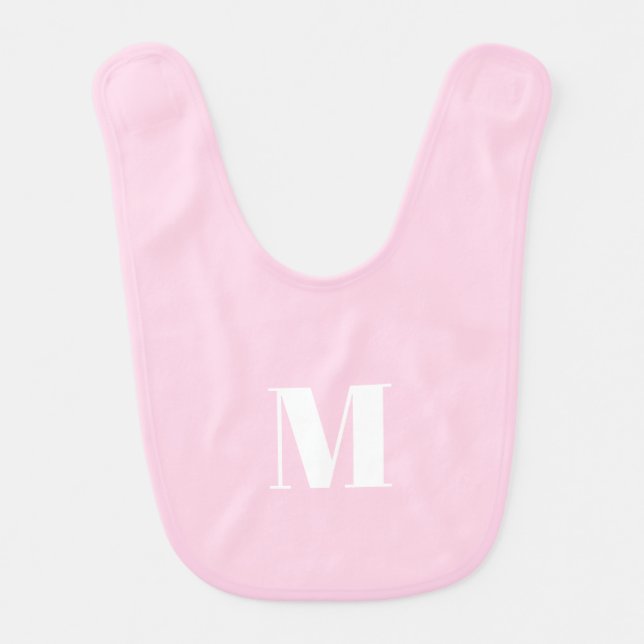 Customize monogram initial light pink white baby bib (Front)