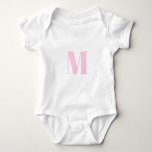 Customize monogram initial light pink white baby bodysuit