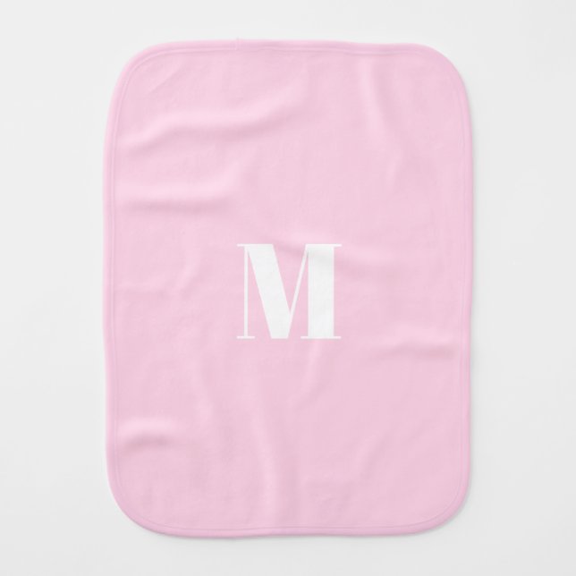 Customize monogram initial light pink white baby burp cloth (Front)