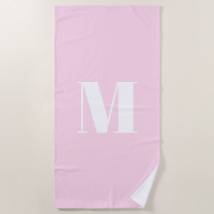 Customize monogram initial light pink white beach towel