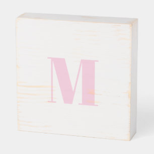 Customize monogram initial light pink white wooden box sign