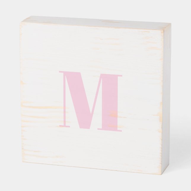 Customize monogram initial light pink white wooden box sign (Angled Horizontal)