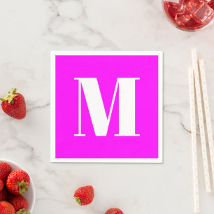 Customize monogram initial magenta white napkins