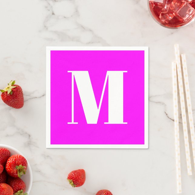 Customize monogram initial magenta white napkins (Insitu)