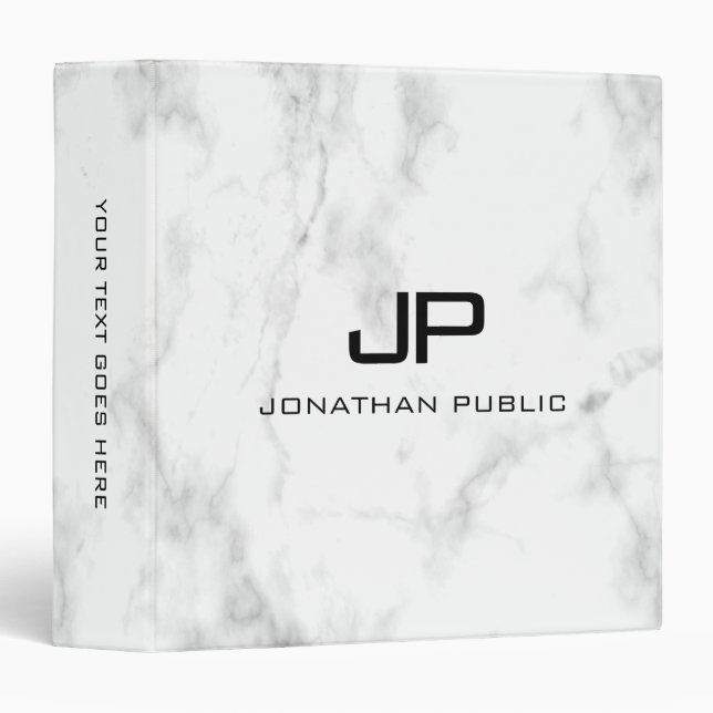 Customize Monogram Initial Marble Template Elegant 3 Ring Binder (Front/Spine)
