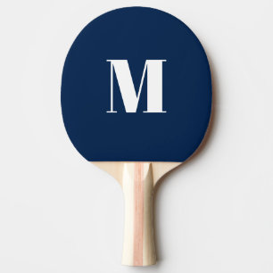 Customize monogram initial navy blue white ping pong paddle