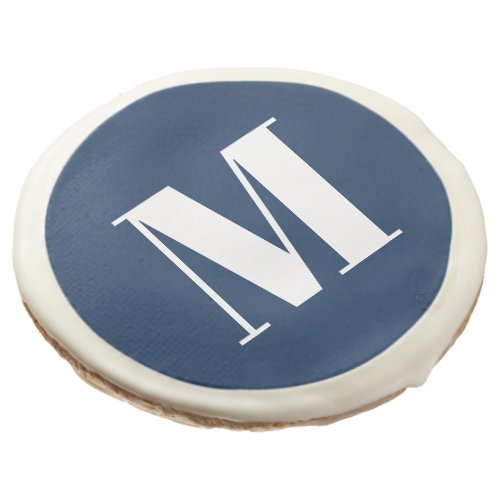 Customize monogram initial navy blue white sugar cookie