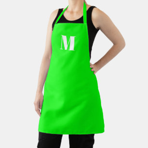 Customize monogram initial neon green white apron