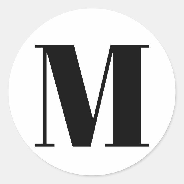 Customize monogram initial number black white classic round sticker (Front)