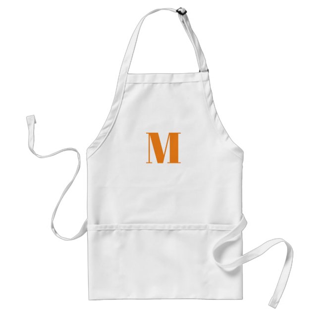 Customize monogram initial orange white adult apron (Front)