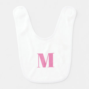 Customize monogram initial pink white baby bib