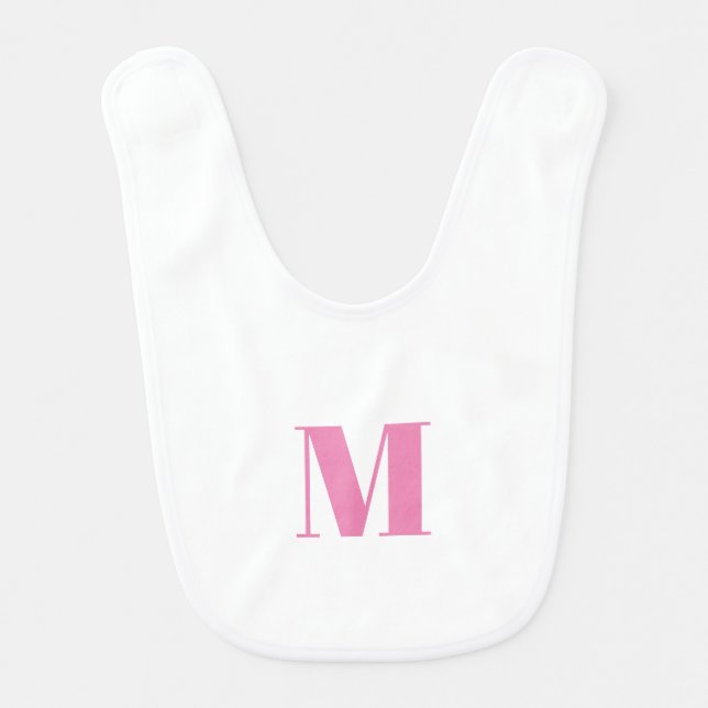 Customize monogram initial pink white baby bib (Front)