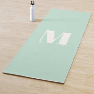 Customize monogram initial seafoam mint green whit yoga mat
