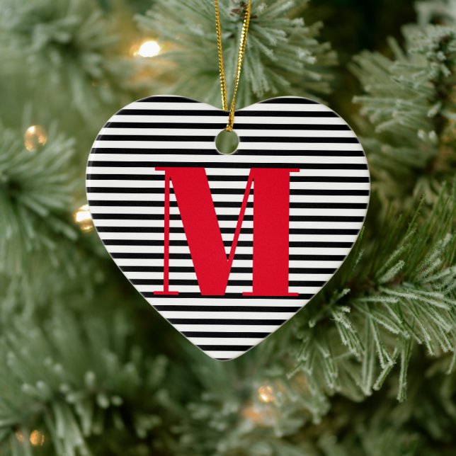 Customize monogram initial stripes Christmas Ceramic Ornament (Tree)