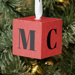 Customize monogram initial stripes Christmas Cube Ornament