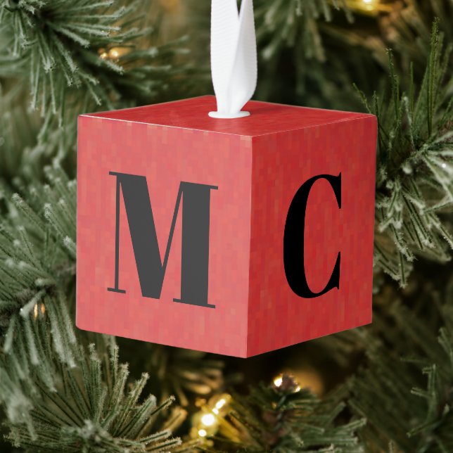Customize monogram initial stripes Christmas Cube Ornament (Tree)