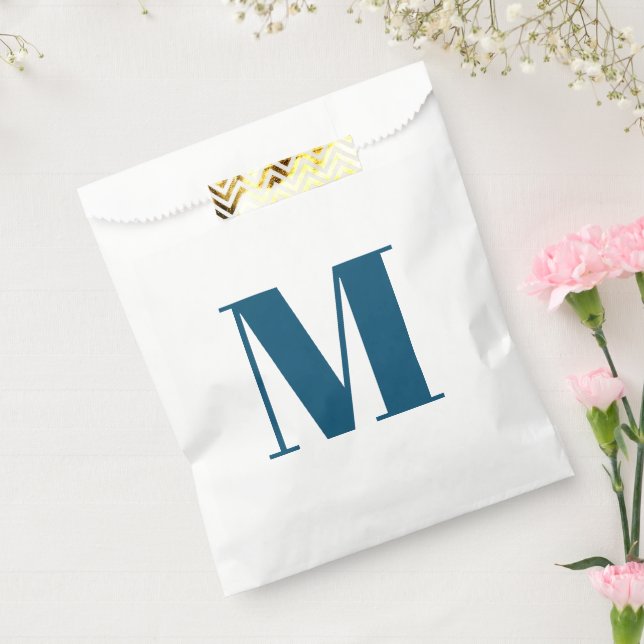 Customize monogram initial teal blue white favor bag (Sealed)