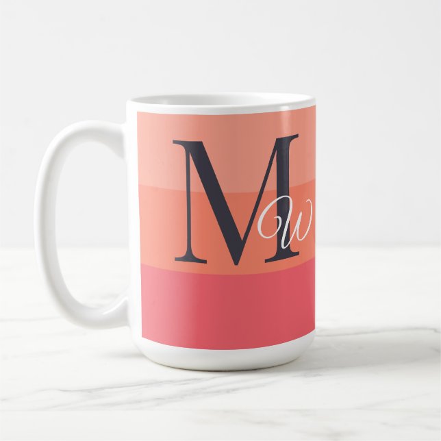 Customize Monogram Initials For Peach Colorblock  Coffee Mug (Left)
