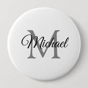 Customize Monogram Name White Template Huge Button