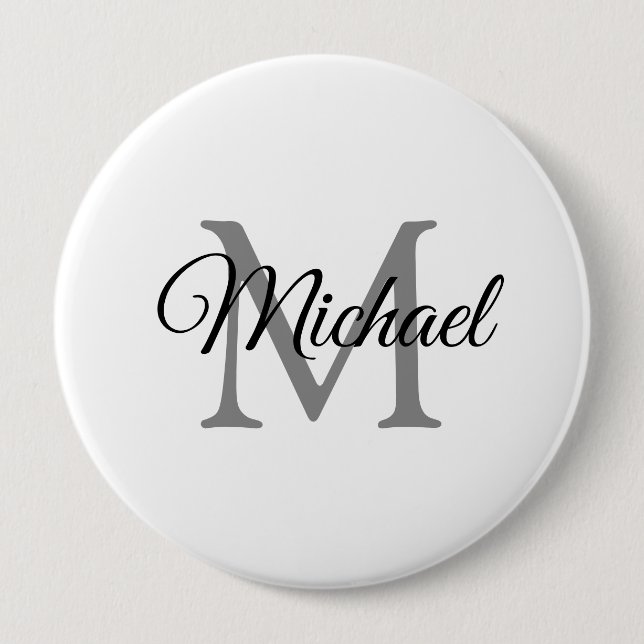 Customize Monogram Name White Template Huge Button (Front)