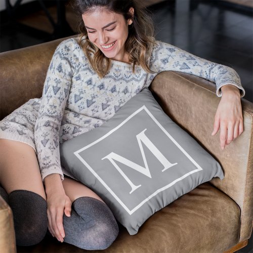 Customize monogram on gray throw pillow